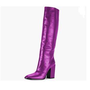 Purple Knee High Boots Round Toe Block Chunky Heel | Festival